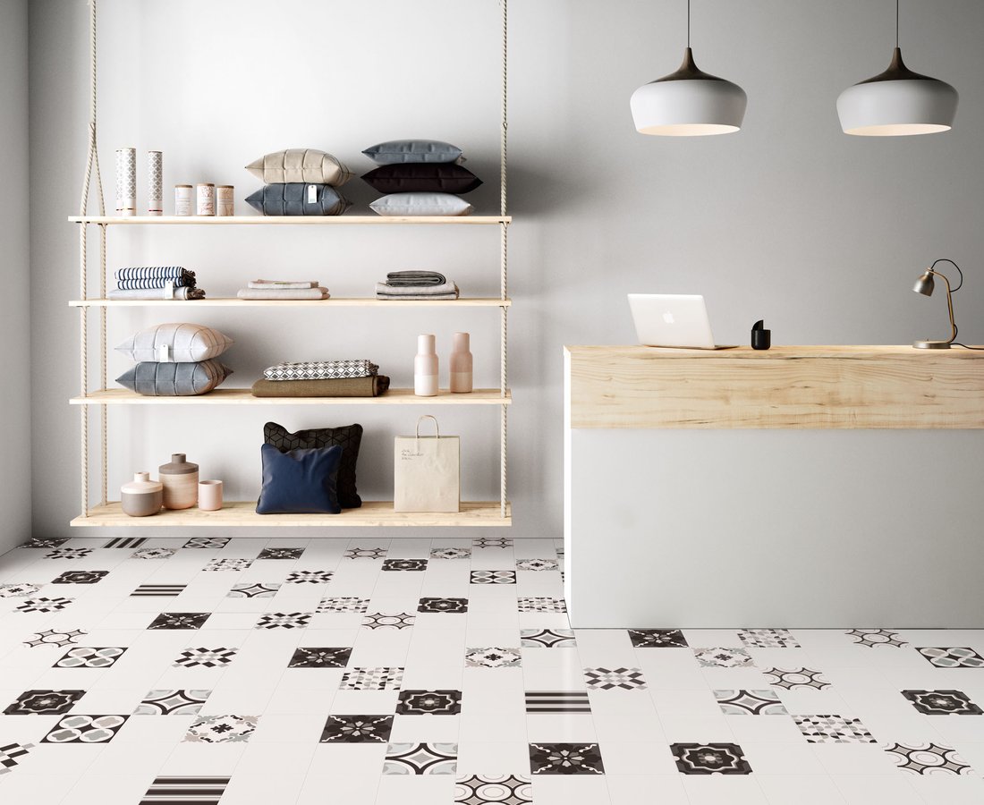 Pavimenti per bar e negozi PATCHWORK BLACK&WHITE by Ceramica Sant'Agostino