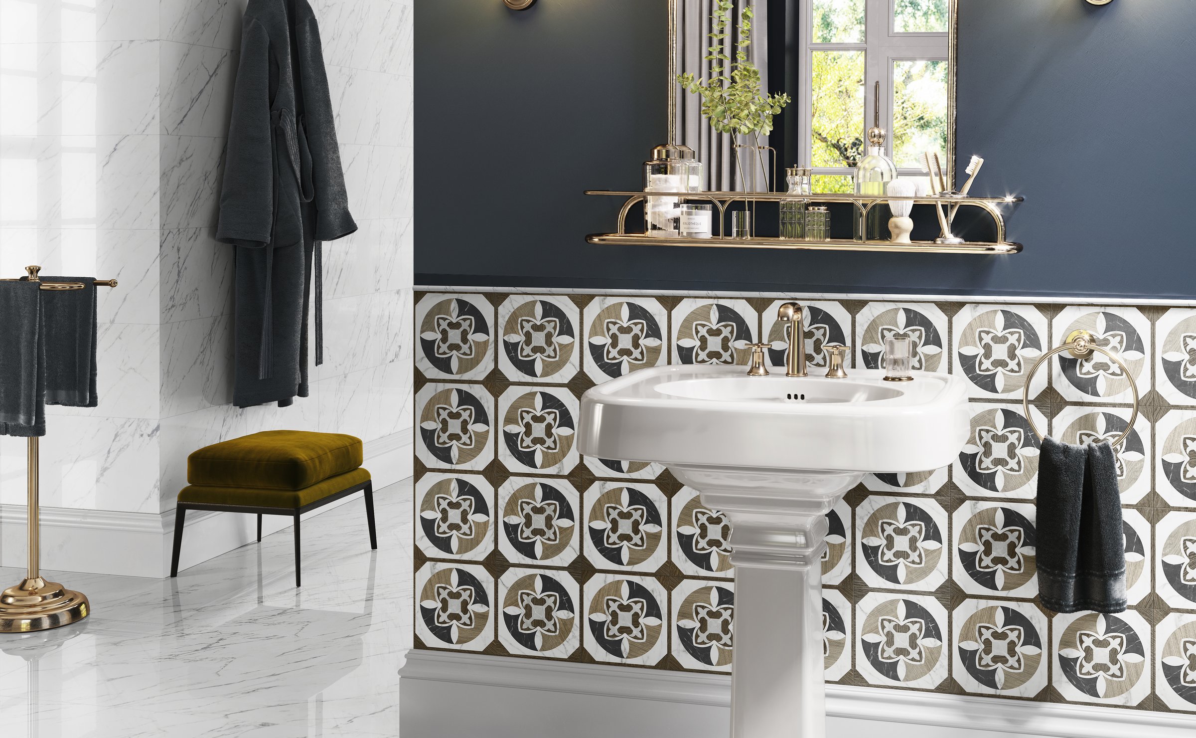 Intarsi Glam : grès effet marbre et bois